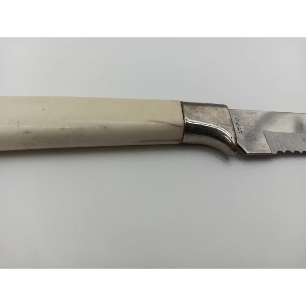 6 VTG Steak Knives Plastic Handle‎ Blue Bird Orange Stainless